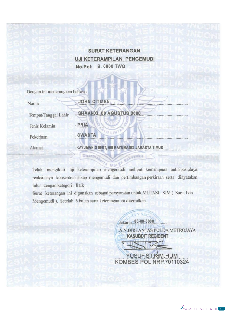 Download INDONESIA driver certificate Photoshop template